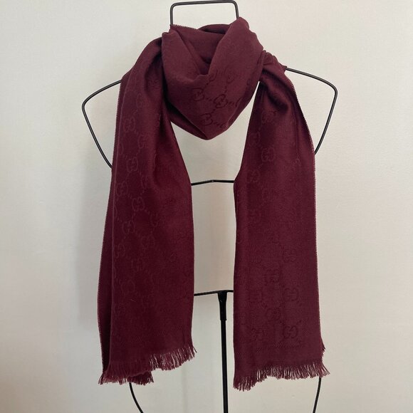 Burgundy Gucci Cashmere Scarf - Picture 1 of 2